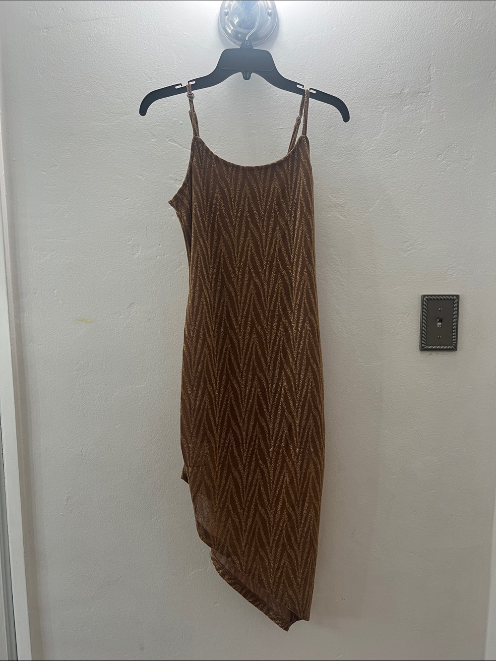 Brown Patterned Slip Dress with Adjustable Straps